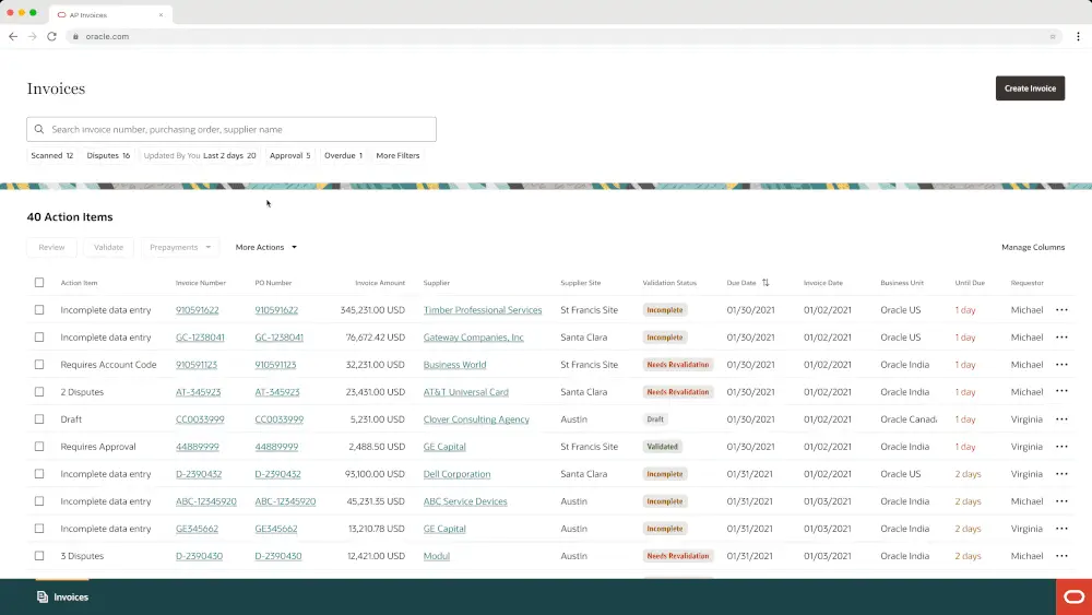 Animated demo of purchase-order-matched invoice creation